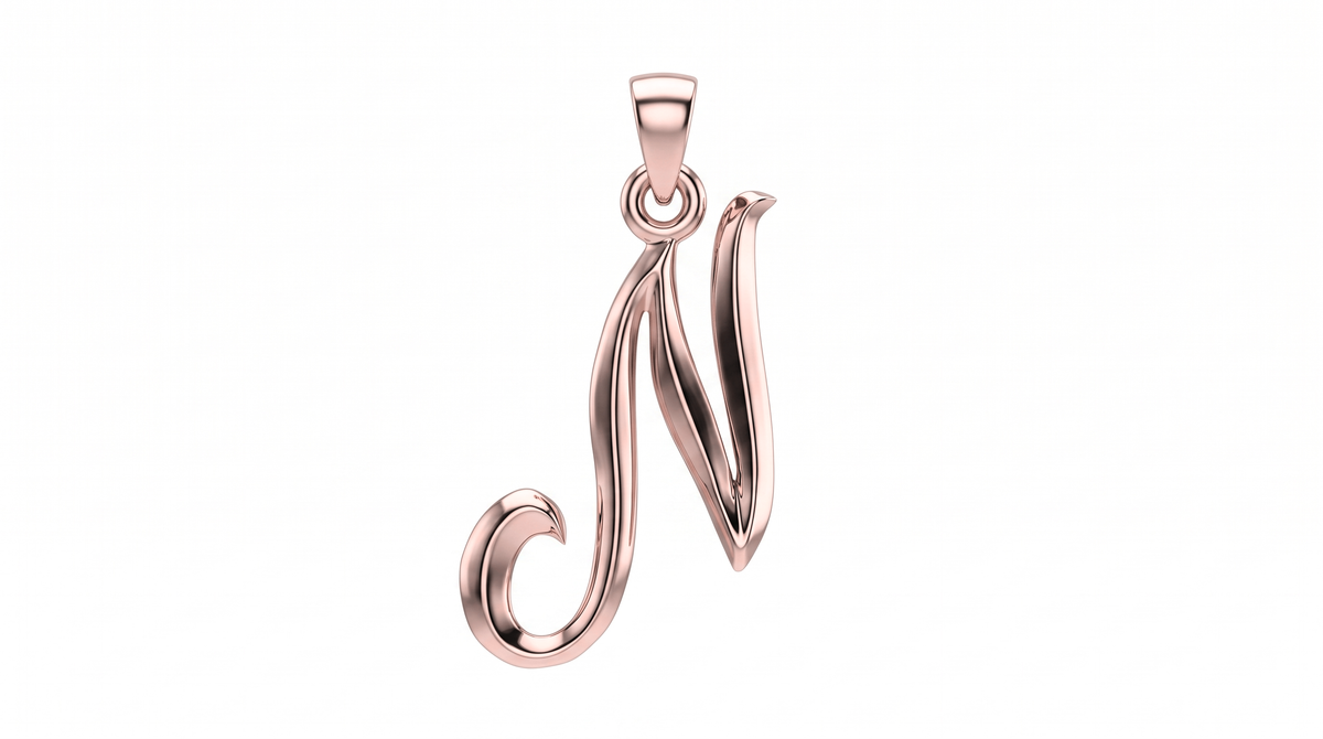 Small Cursive Initial — N — Rose Gold