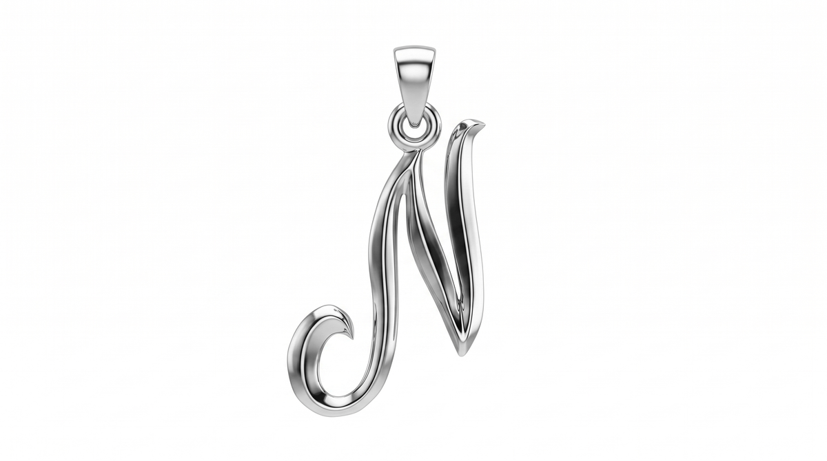 Small Cursive Initial — N — White Gold