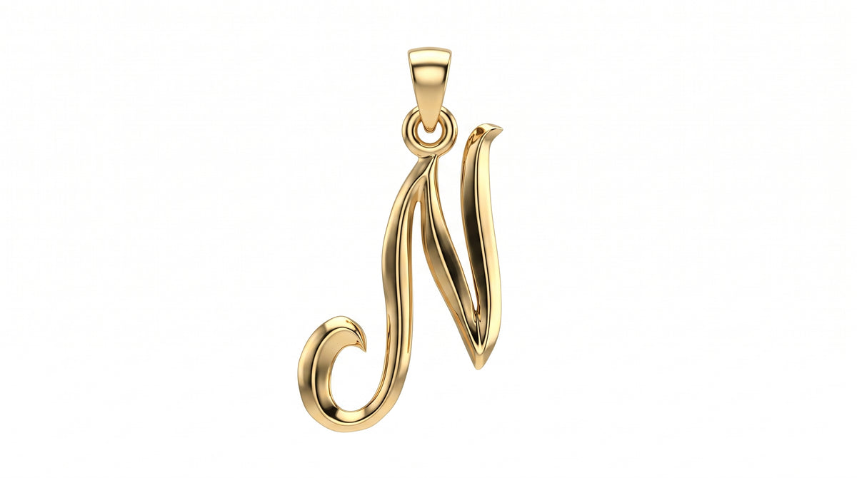 Small Cursive Initial — N — Yellow Gold