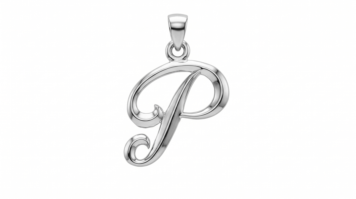 Small Cursive Initial — P — White Gold