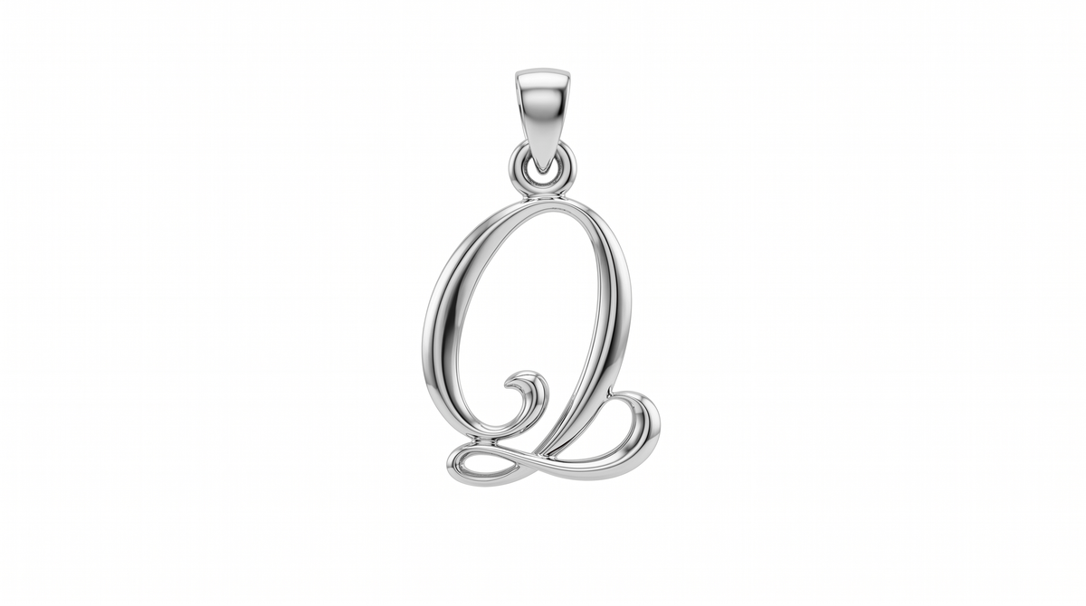 Small Cursive Initial — Q — White Gold