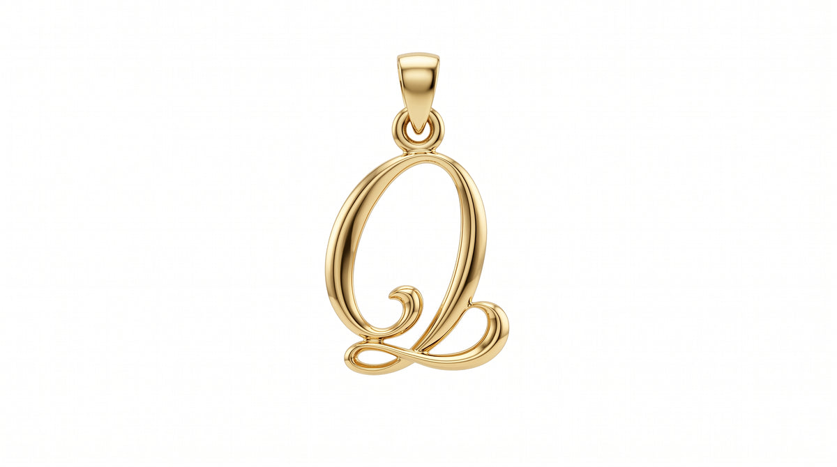 Small Cursive Initial — Q — Yellow Gold