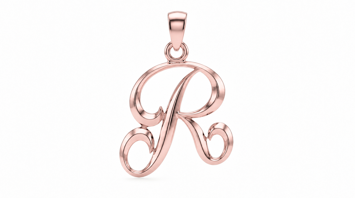 Small Cursive Initial — R — Rose Gold