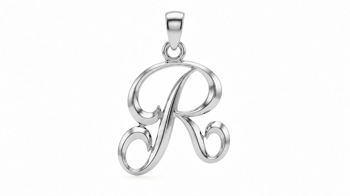 Small Cursive Initial — R — White Gold