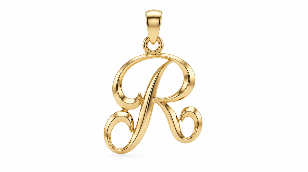 Small Cursive Initial — R — Yellow Gold