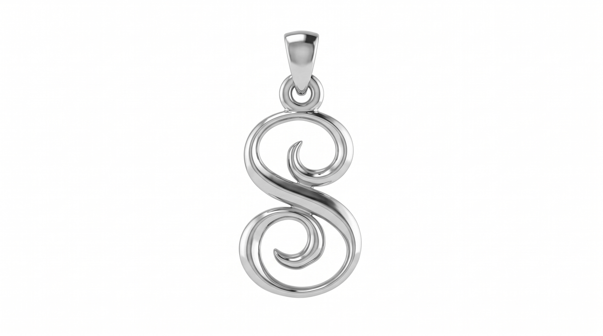 Small Cursive Initial — S — White Gold