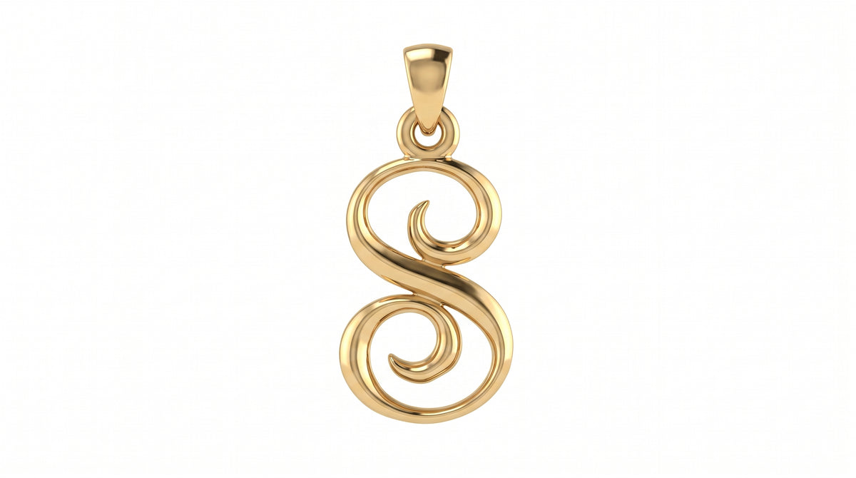 Small Cursive Initial — S — Yellow Gold