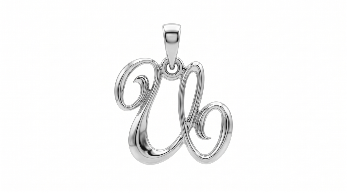 Small Cursive Initial — U — White Gold