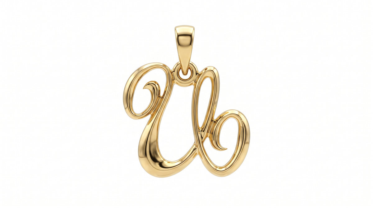 Small Cursive Initial — U — Yellow Gold