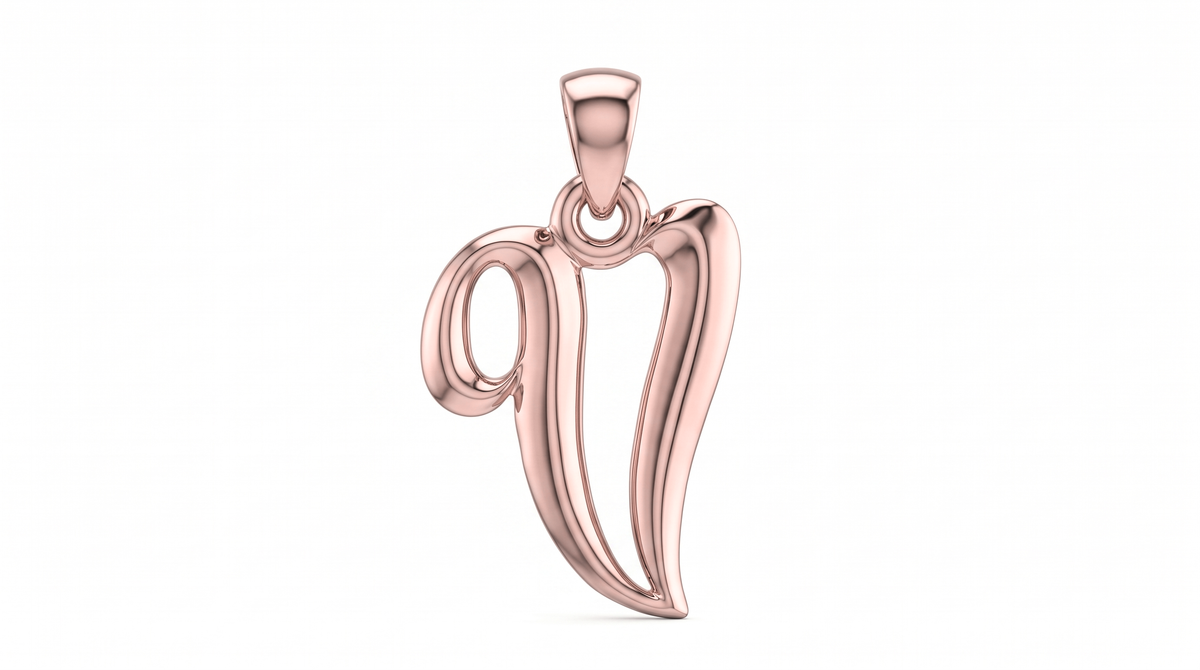 Small Cursive Initial — V — Rose Gold