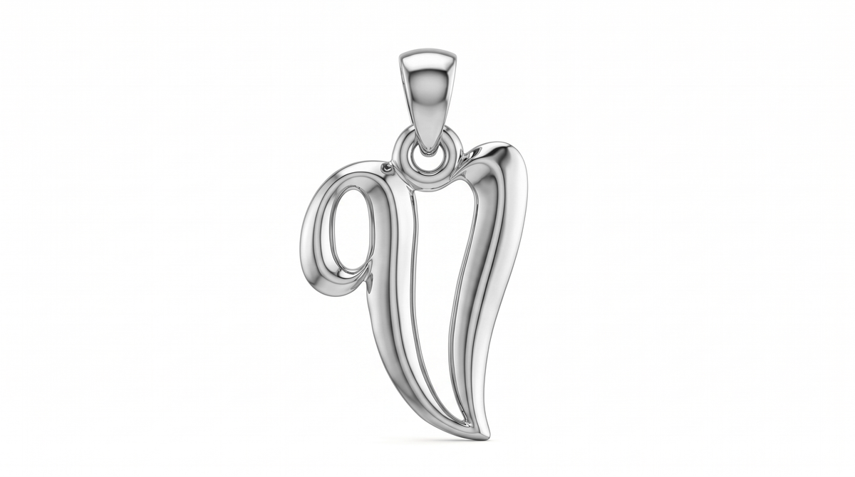 Small Cursive Initial — V — White Gold