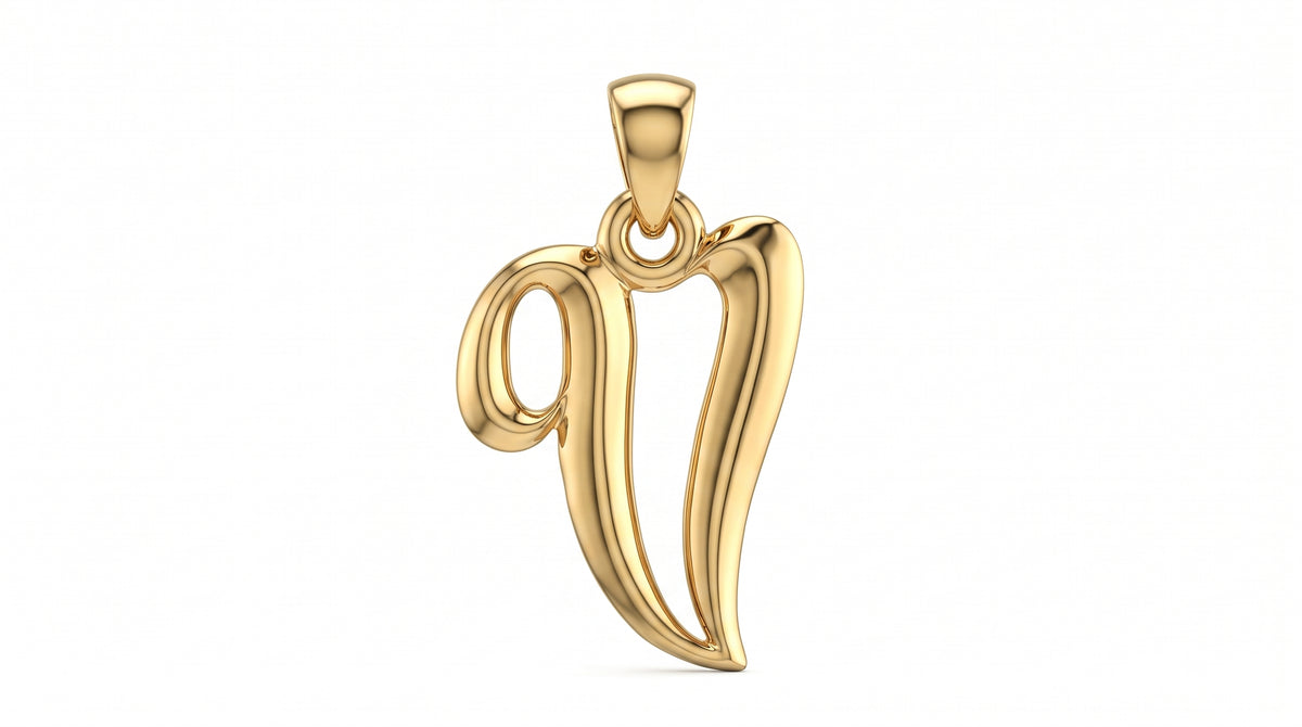 Small Cursive Initial — V — Yellow Gold