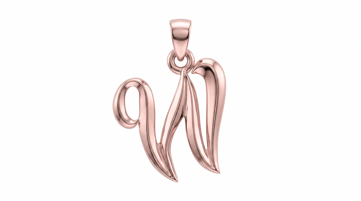 Small Cursive Initial — W — Rose Gold