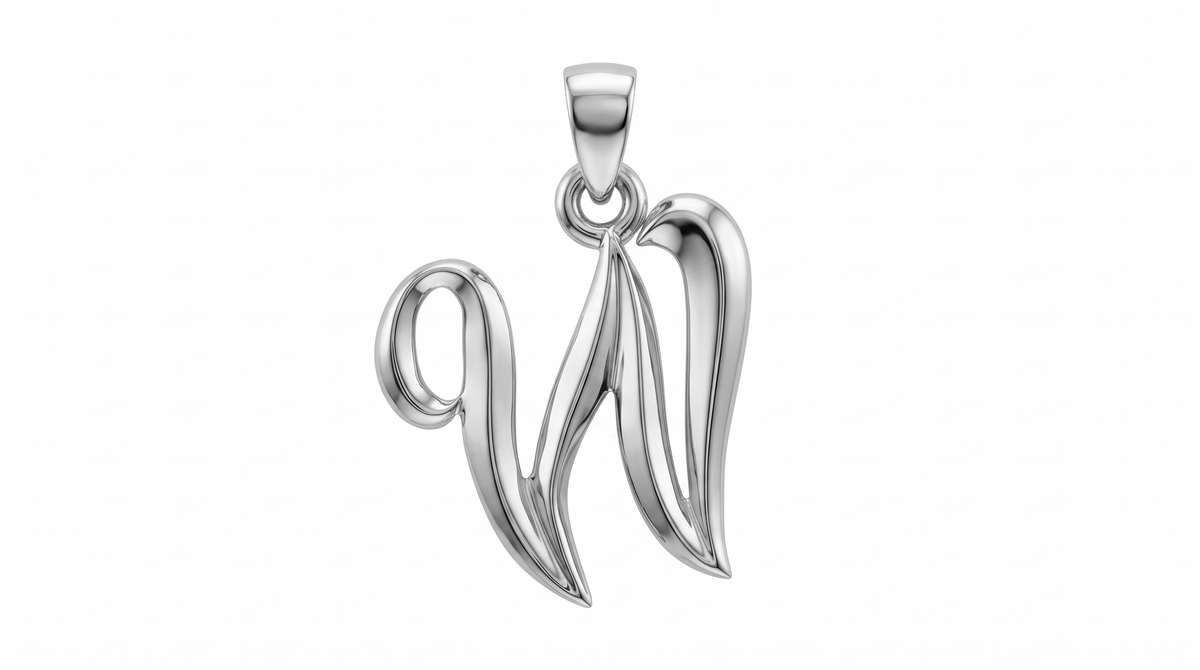 Small Cursive Initial — W — White Gold
