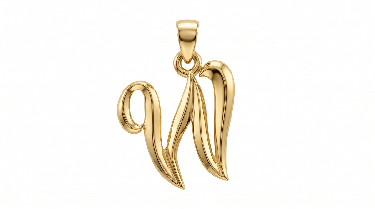 Small Cursive Initial — W — Yellow Gold