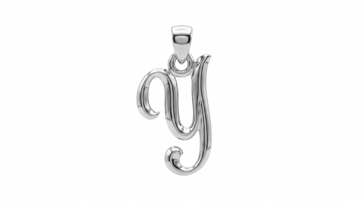 Small Cursive Initial — Y — White Gold