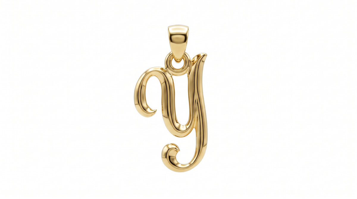 Small Cursive Initial — Y — Yellow Gold